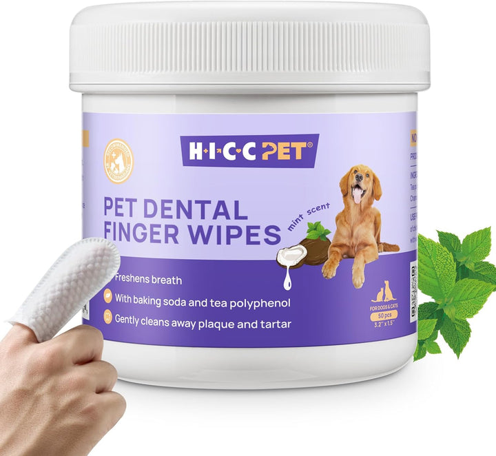 Teeth Cleaning Wipes for Dogs & Cats, Vet-Recommended Remove Bad Breath & Plaque & Tartar Buildup Dog Finger Toothbrush Wipes, Dog Tooth Brushing Kit Remove Stain & Gum Care for Small Animal