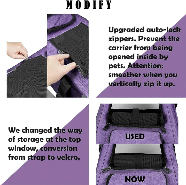 Carrying Bag for Yorkie Dog Travel Kennel Ventilated Softside Pet Carrier Tiny Dog Crate for Teacup Poodle 12Lb Large Kitty Transport Cage with Cover Chihuahua Supply Purple
