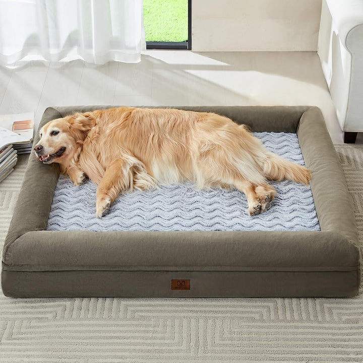 XXL Extra Large Dog Bed, Washable Dog Couch with Removable Waterproof Cover, Orthopedic Large Pet Sofa Bed with Bolster Sides for Sleeping