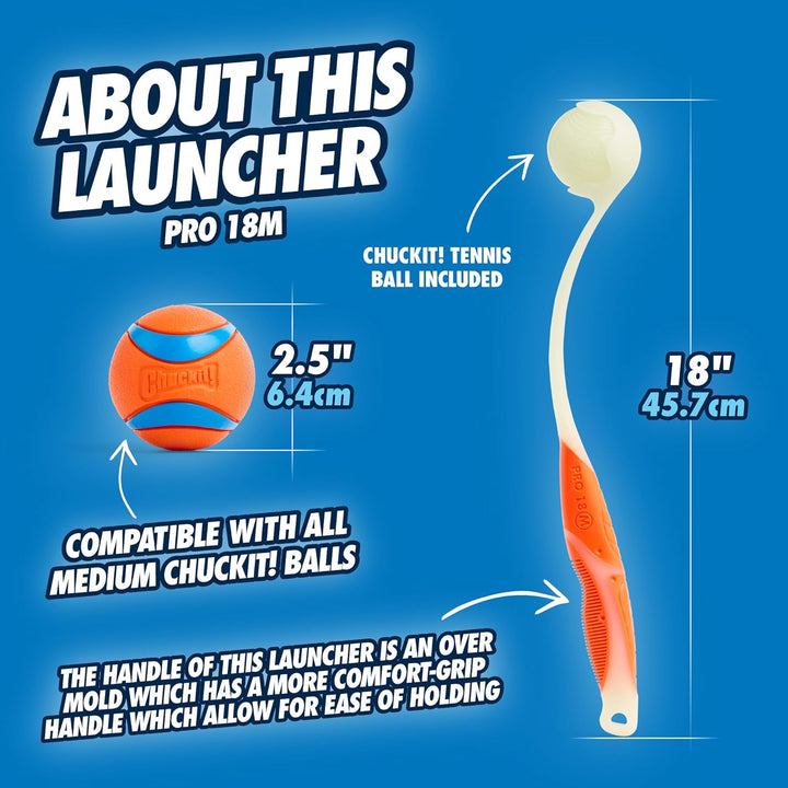 Chuckit Pro Fetch Toy Ball Launcher for Dogs; Compatible with Any  Medium Size 18 Inch + Max Glow Ball