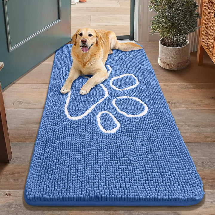 Dog Door Mat for Muddy Paws, Absorbent Dirt Trapper Non Slip Quick Dry Washable Chenille Mat for Mud Dogs, Entry Rug for Indoor and Outdoor (30X20 Inches, Grey)