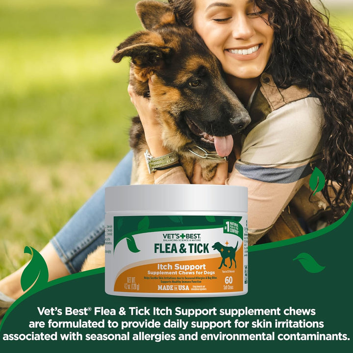 Natural Flea & Tick Soft Chews for Dogs – Natural Supplement for Dog Flea and Tick Prevention – Veterinarian-Formulated Itch Relief and Immune Support – Made in USA – 60 Chews