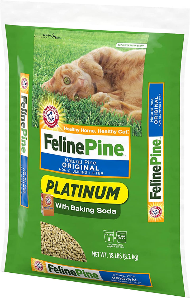 Feline Pine Platinum Non-Clumping Cat Litter, Feline Pine Cat Litter 18Lb