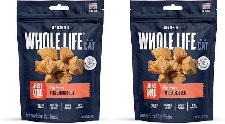 Whole Life Cat Just One Salmon Freeze Dried Cat Treats - Human Grade High Protein Food, Healthy Training Snacks, Freeze Dried Salmon Food Toppers, USA Made Natural Treats - 2.5 Oz (Pack of 1)