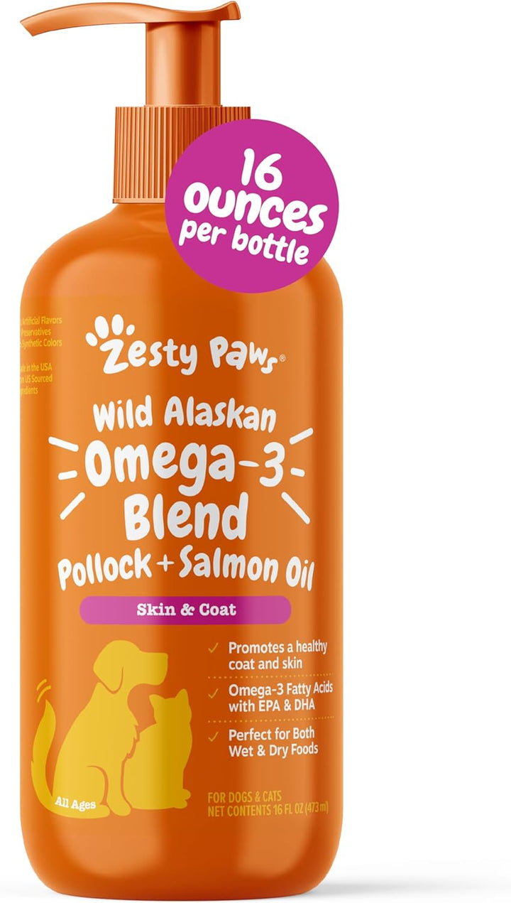Wild Alaskan Omega-3 Blend Pollock + Salmon Oil for Dogs and Cats- Skin and Coat Support, Omega 3 Supplement for Pets, 8.5Oz