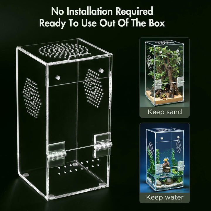 Jumping Spider Enclosure, Acrylic Terrarium with Magnetic Door & All-Side Ventilation, Pre-Assembled Reptiles Habitat for Praying Mantis, Tarantula, Snail, Hermit Crab, Frog (3.5"X3.5"X7")