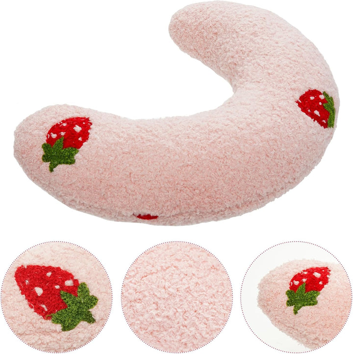 Cat Calming Pillow for Indoor Pets - Soft Fluffy Cat & Dog Bed - Anxiety Relief with Cute Embroidery Pattern (Pink, Strawberry)