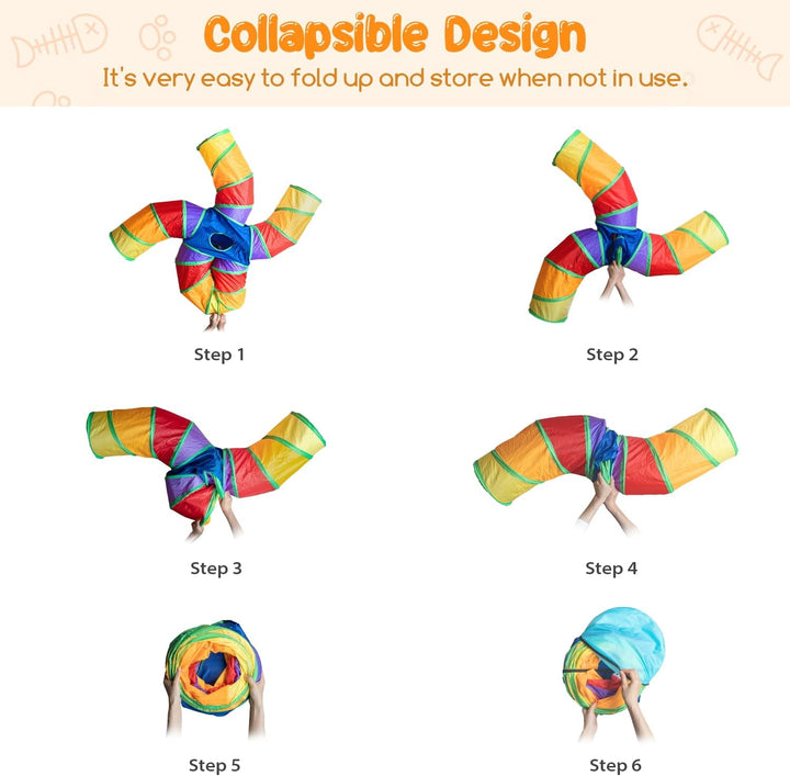 Cat Tunnel for Indoor Cats, 5 Way Large Cat Play Tunnel & Tube with Play Ball, S-Shaped Folded Pet Tube with Interactive Peephole, Ideal for Indoor Exercise for Kittens Puppies Rabbits