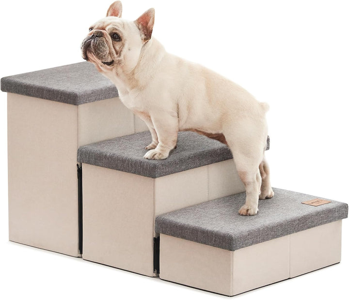 Dog Stairs for High Bed 18"H,Foldable Pet Stairs for Small Medium or Large Dogs Puppy with Storage for Bed or Couch, Cat Dog Steps Ramp with Zip up to 200 Lbs(Solid Grey,3 Steps No Condo)
