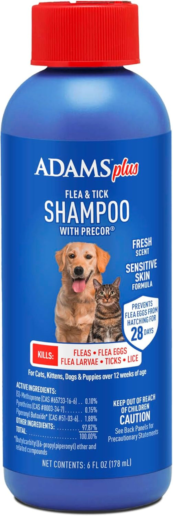 plus Flea & Tick Shampoo with Precor IGR for Cats, Kittens, Dogs & Puppies over 12 Weeks of Age, Sensitive Skin Flea Treatment, Kills Adult Fleas, Flea Eggs, Ticks, and Lice, 6 Ounces