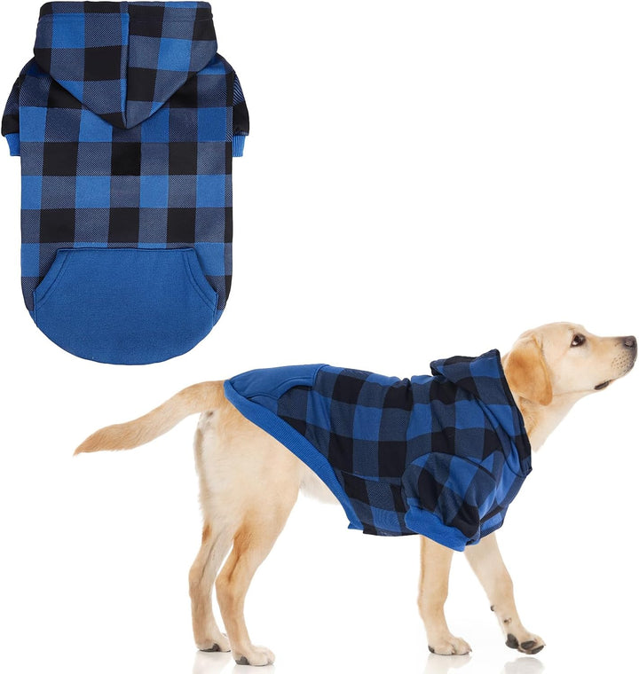 Plaid Dog Hoodie Pet Clothes Sweater with Hat and Pocket for Small Medium Large Size Dogs, Soft Winter Warm Dog Cold Weather Coat, Fleece Fall Dog Hooded Sweatshirt for Puppy Cats, Red XL