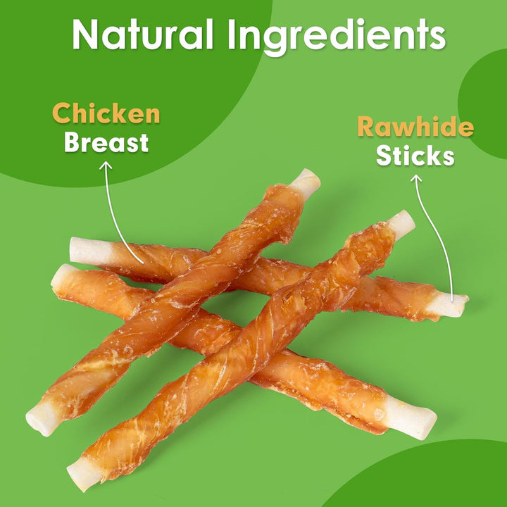 Dog Treats, Rawhide Twist Chicken Hide Sticks, Suitable for Puppy and Small Dogs, 5 Inch (Chicken, Pack of 40)