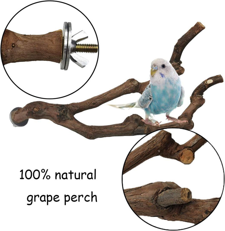 Natural Parrot Perch Bird Stand Pole Wild Grape Stick Paw Grinding Fork Parakeet Climbing Standing Branches Toy Chewable Cage Accessories for Small Budgies Cockatiels Lovebirds 3PCS