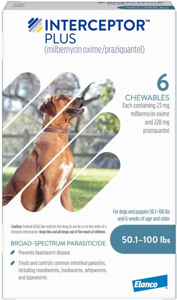 plus Prevention for Heartworm + 4 Other Worms for Dogs 50.1-100 Lbs. | 6 Chews, 6-Month Supply
