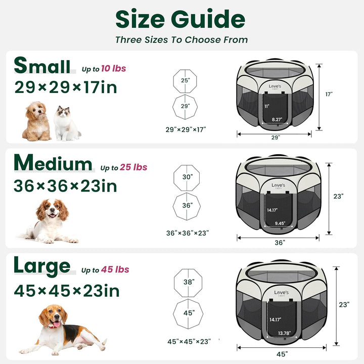 Pet Puppy Dog Playpen, Small Dog Tent Crates Cage Indoor/Outdoor, Portable Playpen for Cat, Foldable Pop up Dog Kennel Playpen with Carring Case, Removable Zipper Top, Grey