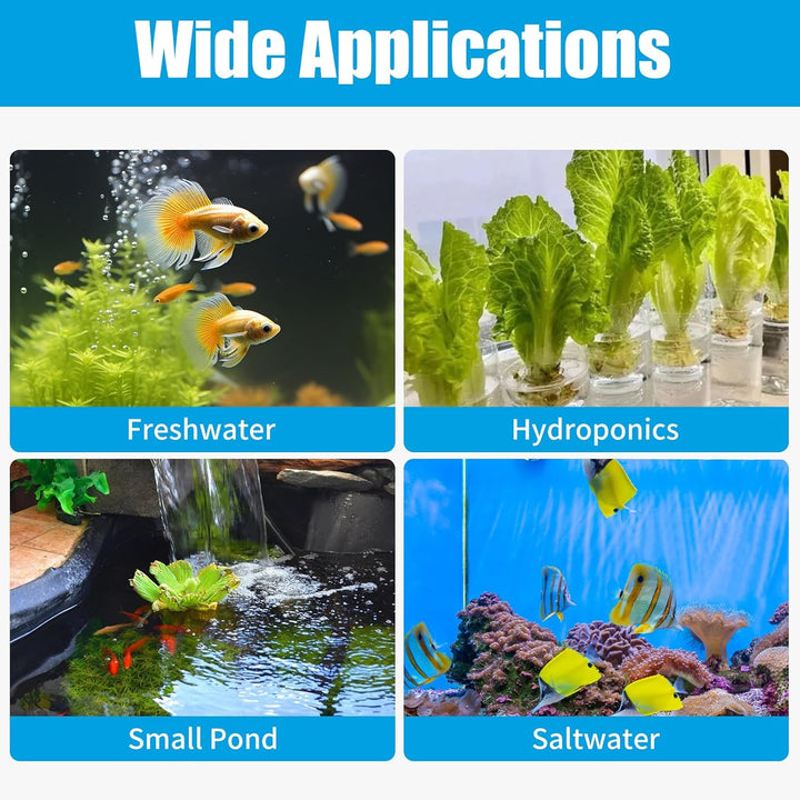 Aquarium Air Pump, Fish Tank Air Bubbler, Adjustable Dual-Outlet Hydroponic Oxygen Aerator with Air Stones, Airline Tubing, Check Valves