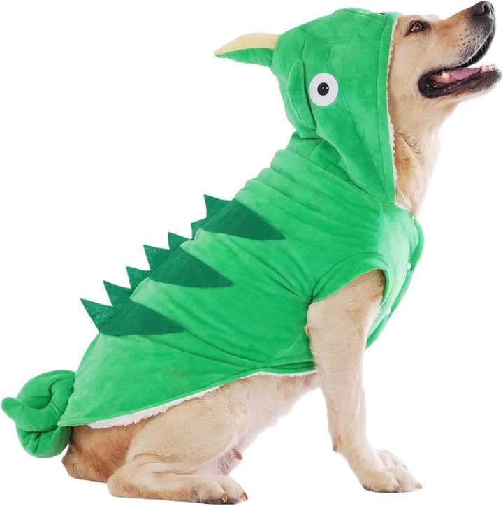Chameleon Dog Costume for Halloween,Winter Fleece Pet Cat Coat Jacket for Small Medium Large Dog,Pet Funny Clothes Hoodie Labrador Bulldog Chihuahua(S, Green)