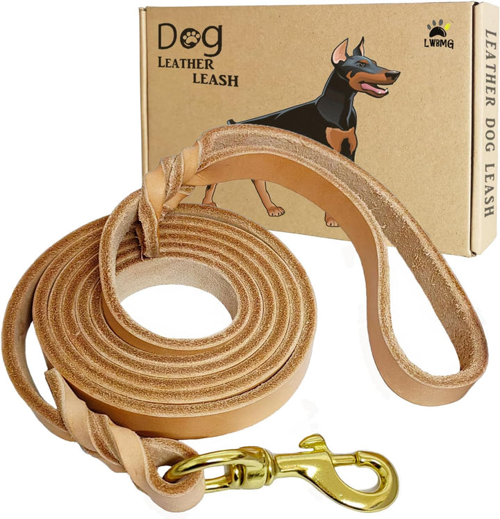 Leather Dog Leash 6Ft X 3/4 Inch, Heavy Duty Genuine Leather Braided Dog Training Leash, Soft and Strong Pet Lead for Large, Medium, Small Dogs