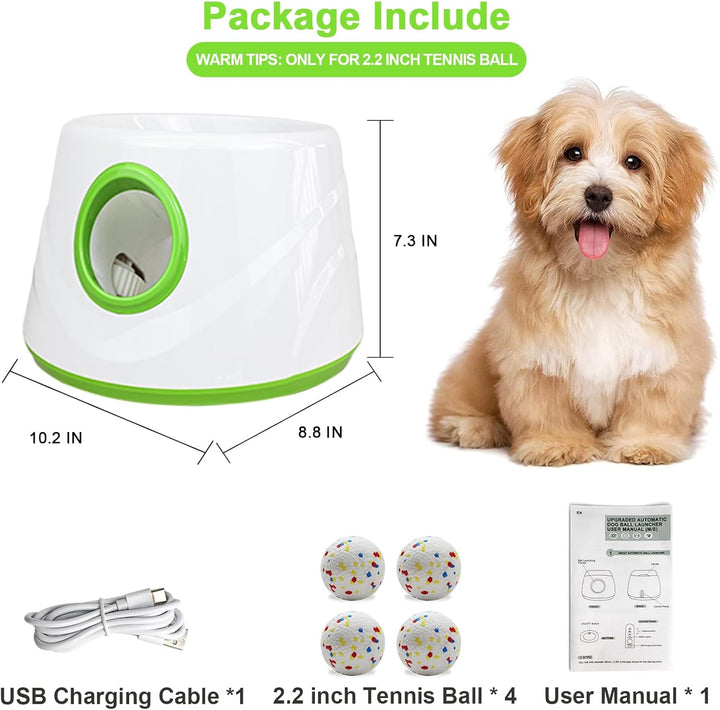 Compact Automatic Ball Launcher for Dogs with Random Mode, 3 Settings to 45FT, Rechargeable Small Dog Ball Thrower with 4 ETPU Tennis Balls for Small Medium Breeds