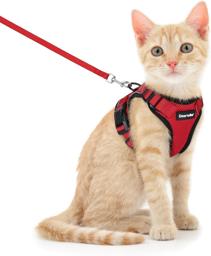Cat Harness and Leash Set, Escape Proof Safe Adjustable Kitten Vest Harnesses for Walking, Easy Control Soft Breathable Mesh Jacket with Reflective Strips for Cats, Pink, XS