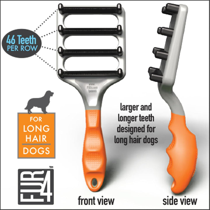 Deshedding Dog Brush for Long Hair Dogs – Pet Hair Brush with 4 Carbon Fiber Edges – Deshedding Tool Removes Loose Fur – Gentle & Effective Dog Grooming Brush for Shedding