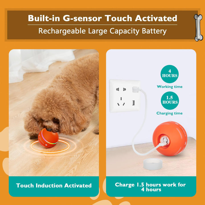 Interactive Dog Toys Dog Ball,[2025 Newly Upgraded] Durable Motion Activated Automatic Rolling Ball Toys For/Small/Medium/Large Dogs,Usb Rechargeable(Orange)