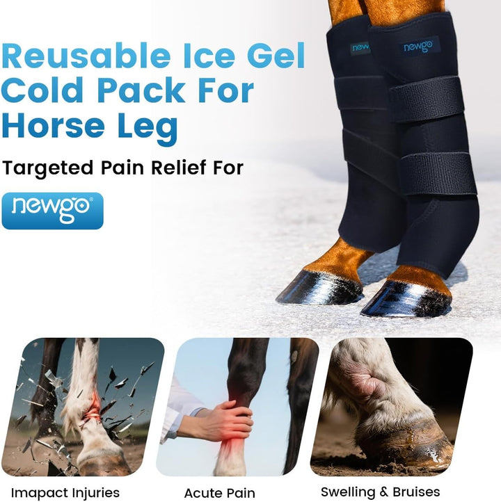 Horse Ice Pack Reusable Horse Leg Wrap for Injury, Cooling Horse Knee Wrap Full Coverage Leg Ice Boot Cold Pack 2 Wrap with 4 Gel Packs for Knee, Legs, Boots, and Hooves