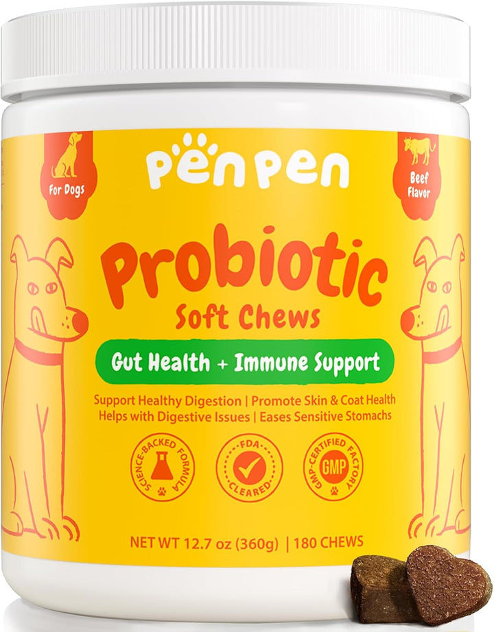 Probiotics for Dogs, Dogs Probiotics for Digestive Health, Multi-Probiotic and Enzyme Blend Promote Gut Health & Immune Support, Eases Sensitive Stomachs (Beef Chews, 50Ct)