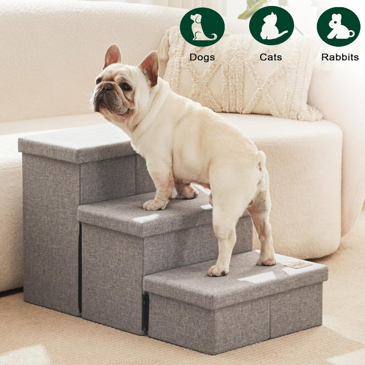 Dog Stairs for High Bed 18"H,Foldable Pet Stairs for Small Medium or Large Dogs Puppy with Storage for Bed or Couch, Cat Dog Steps Ramp with Zip up to 200 Lbs(Solid Grey,3 Steps No Condo)