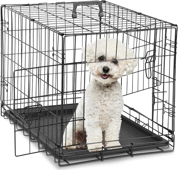 Dog Crate, 36 Inch Medium Double Door Dog Cage with Divider Panel and Plastic Leak-Proof Pan Tray, Folding Metal Wire Pet Kennel for Indoor, Outdoor, Travel