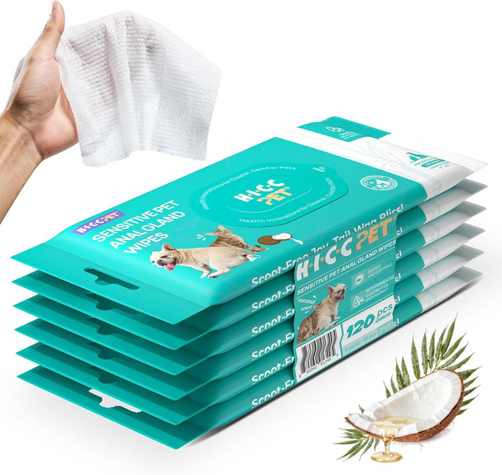 Wipes for Dogs & Cats, Vet Recommended Cleansing Deodorizing & Soothing Allergy Infections Anal Gland Wipes with Coconut Oil, Dog Wipes for Cleaning Butt Paw, Remove Small Animal Coat Stain