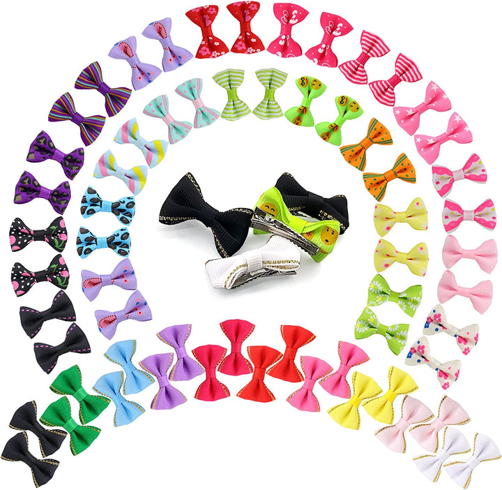 60PCS (30 Paris) Cute Puppy Dog Small Bowknot Hair Bows with Metal Clips Handmade Hair Accessories Bow Pet Grooming Products (60 Pcs,Cute Patterns)