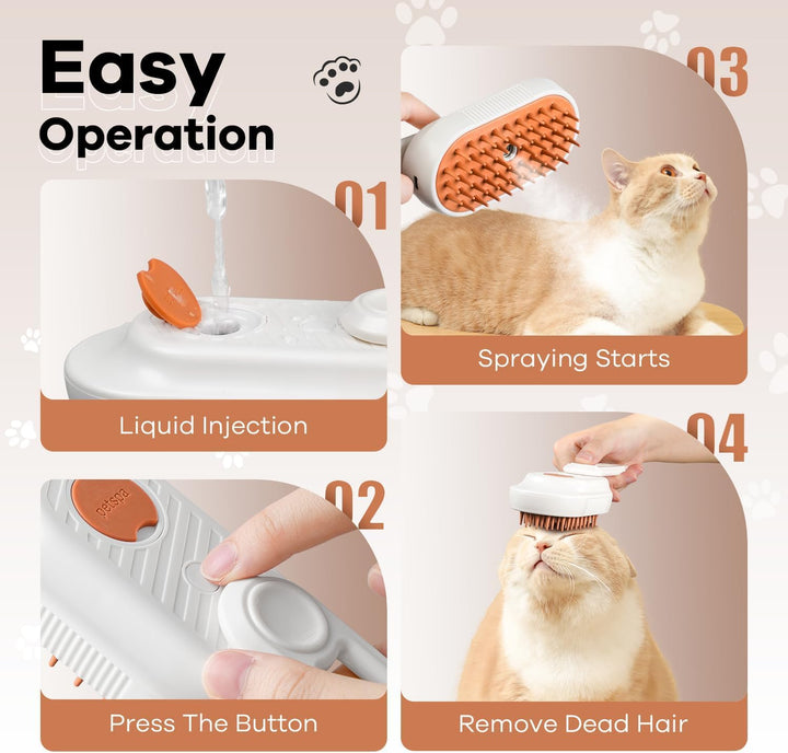 Cat Steam Brush for Shedding, 4 in 1 Rechargeable Steam Brush for Cats and Dogs, Anti-Static, Massage, Cleaning, Shedding & Combing All in One! (Purple) (White)