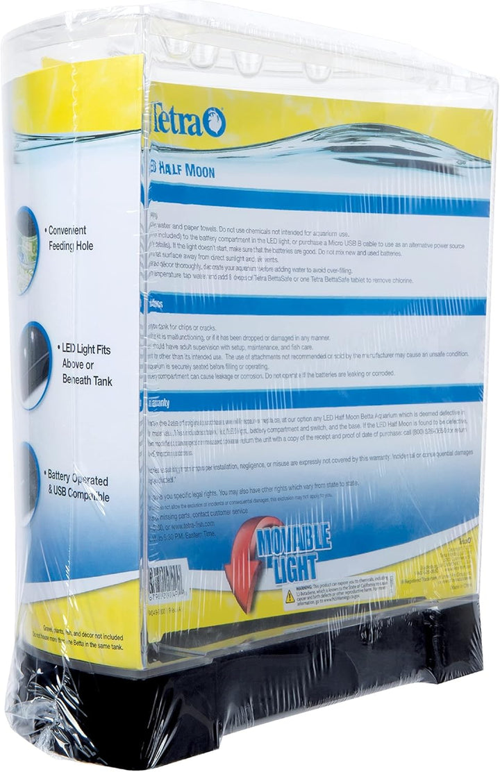 1 Gallon Half Moon Small Fish Tank W/ Movable LED Light, for Betta & Gold Fish, Aquarium