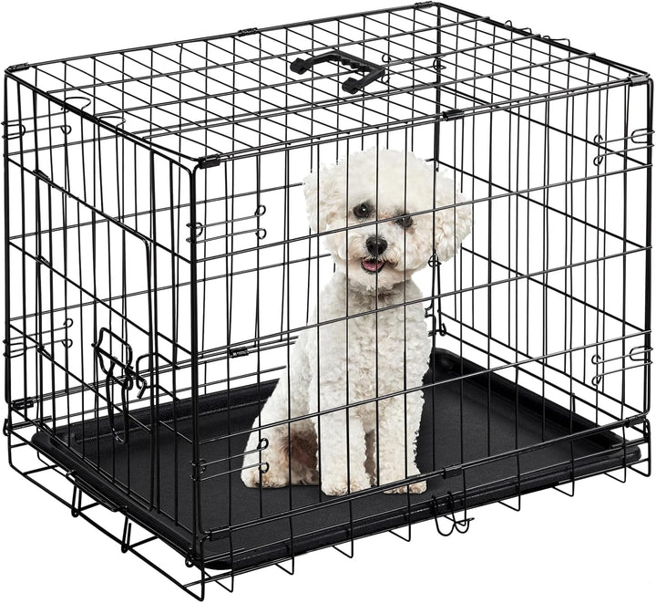 Dog Crate, 36 Inch Medium Double Door Dog Cage with Divider Panel and Plastic Leak-Proof Pan Tray, Folding Metal Wire Pet Kennel for Indoor, Outdoor, Travel