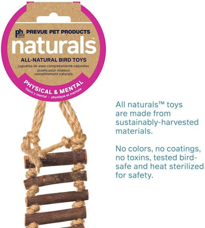 Naturals Rope Ladder Bird Toy, Wood Stairs Climbing Activity Attachment for Birdcage, Earth Tone Brown 62806