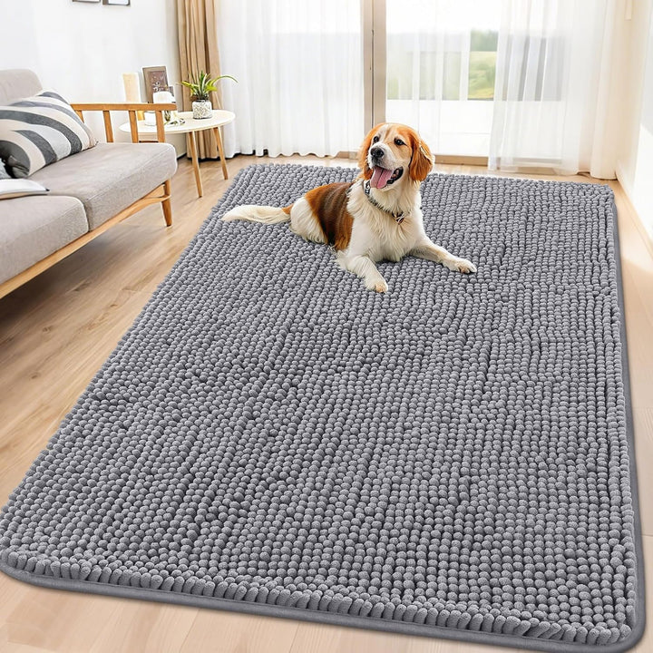 Dog Door Mat for Muddy Paws 30X20, Absorbs Moisture and Dirt Doormat, Non-Slip Washable Quick Dry Chenille Front Door Mat Indoor Entrance, Entryway Carpet for inside Floor, Grey