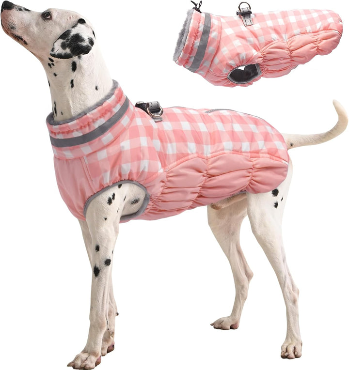 Dog Coat for Small Dogs,Waterproof Dog Winter Jacket with Harness Built in Puppy Cold Weather Coats Reflective Pet Vest with Zipper Warm Fleece Dogs Snowsuit Windproof Pink S