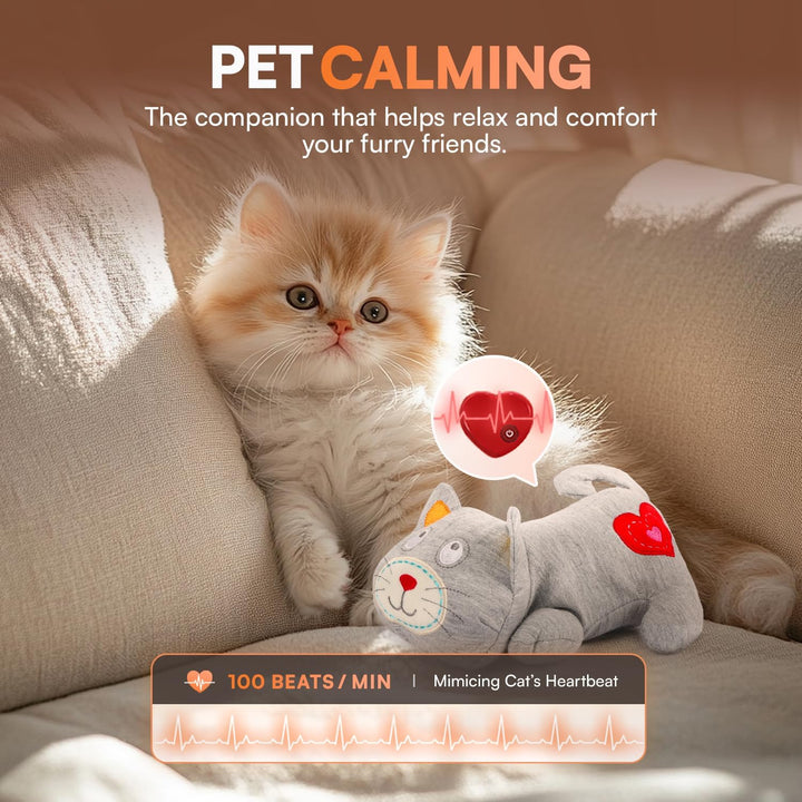 Heartbeat Cat Calming Toy Heartbeat Soothing Kitty Toys Stuffed Plush Warm Toys for Cats Comfort Kitty Stress Relief and Sleep Aid Toy