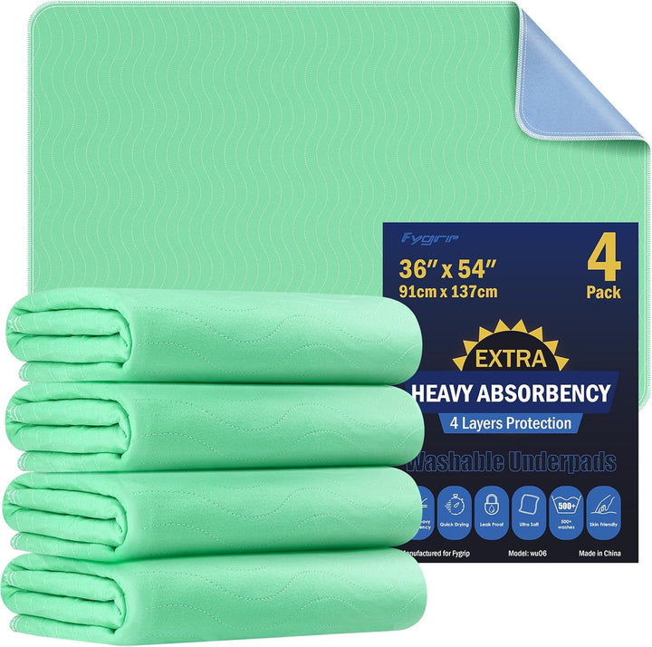 4 Pack 36” X 36” Extra Heavy Absorbency Washable Underpads, Waterproof Quick Drying Nursing Pads Incontinence Bed Pads, Reusable Washable Pee Pads for Dogs, Diaper Changing & Adults