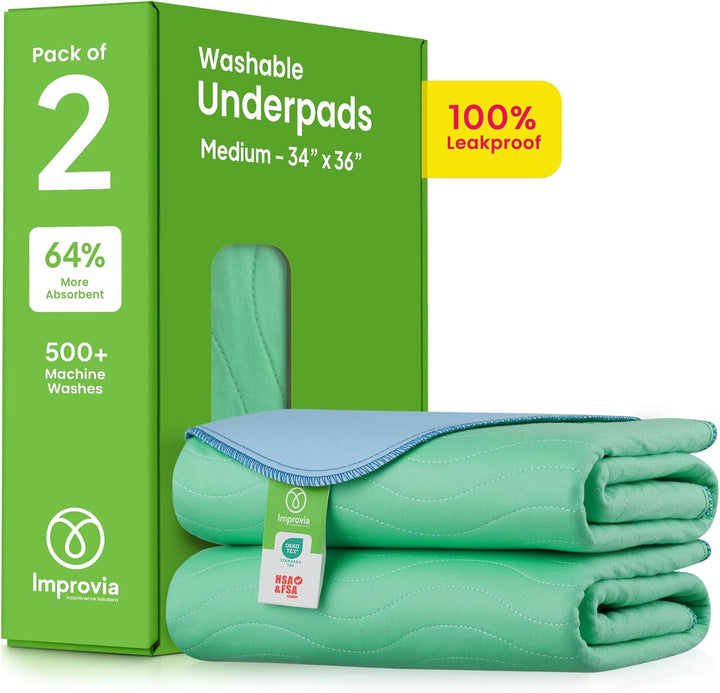 ® Washable Underpads, 34" X 36" (Pack of 4) - Heavy Absorbency Reusable Bedwetting Incontinence Pads for Kids, Adults, Elderly, and Pets - Waterproof Protective Pad for Bed, Couch, Sofa, Floor