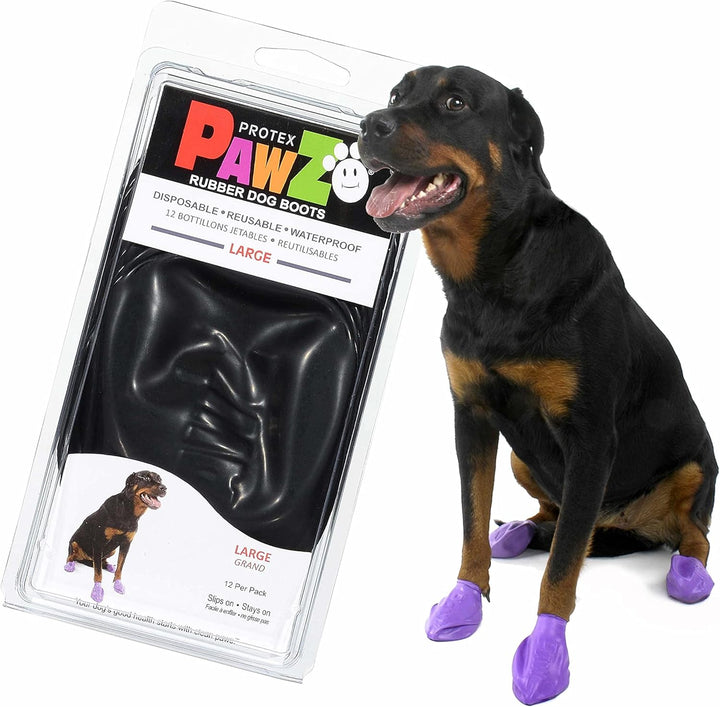 Pawz Rubber Dog Boots for Paws up to 2", 12 Pack - All-Weather Booties for Hot Pavement, Snow, Mud, and Rain - Waterproof, anti Slip Dog Socks - X-Small, Black