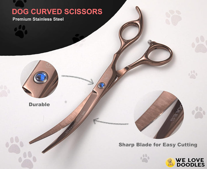 Dog Grooming Scissors Kit - Best Tools for Goldendoodles, Poodles & Doodles - Straight, Curved & Thinning Shears - Golden Doodle Grooming Kit - Professional Grade Steel, 4 Pc Set []