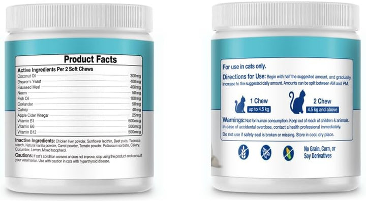 Flea and Tick Prevention for Cats Chewable, Natural Cat Flea Treatment, Oral Kitten Cat Flea & Tick Control, Flea Pills Supplement with Vitamins Support Immune, Skin & Coat, 200 Soft Chews (Chicken)