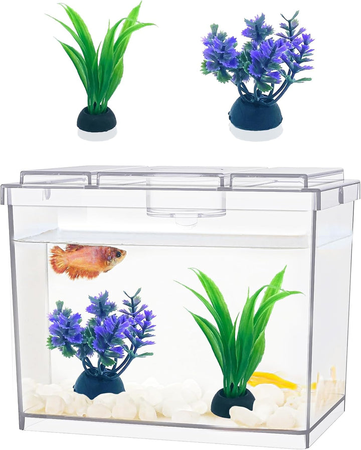 Mini Betta Fish Tank, Small Fish Bowl for Temporary Space, 0.2 Gallon Stackable Cube Tank with Betta Leaf and Gravels for Small Fish, Insect, Shrimp, Crab, Spider.(Pack-1)