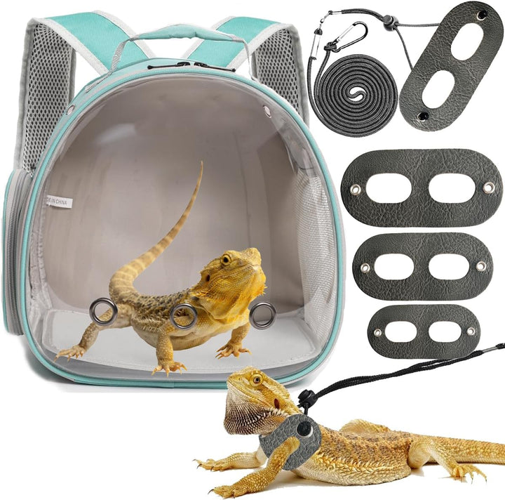 Small Animal Travel Backpack Carrier,Portable Bearded Dragon Bag for Sugar Glider,Hedgehog,Rat,Bunny,Rat,Outdoor Used (Black, Carrier L+ I Leash)