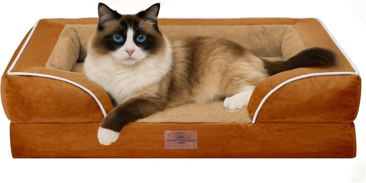 Orthopedic Dog Bed for Extra Large Dogs 42X30 Inch, Waterproof Supportive Egg Crate Foam XL Pet Bed with Removable Bolsters, Dog Couch with Washable Cover & Non-Slip Bottom, Grey