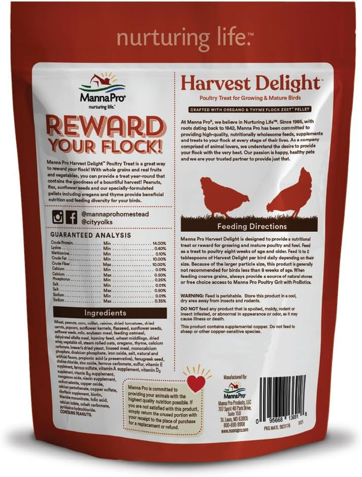 Harvest Delight - Whole Ingredient Chicken Treat - Harvest Mix of Grains, Raisins, Tomatoes, Carrots, Sunflower Seeds - Mixed Flock Poultry Treat - 2.5 Lbs