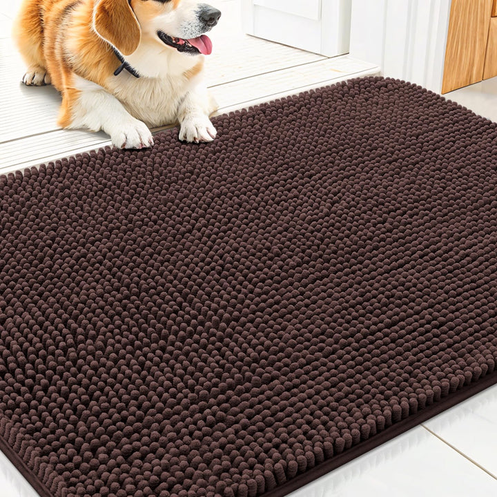 Dog Door Mat for Muddy Paws 30X20, Absorbs Moisture and Dirt Doormat, Non-Slip Washable Quick Dry Chenille Front Door Mat Indoor Entrance, Entryway Carpet for inside Floor, Grey