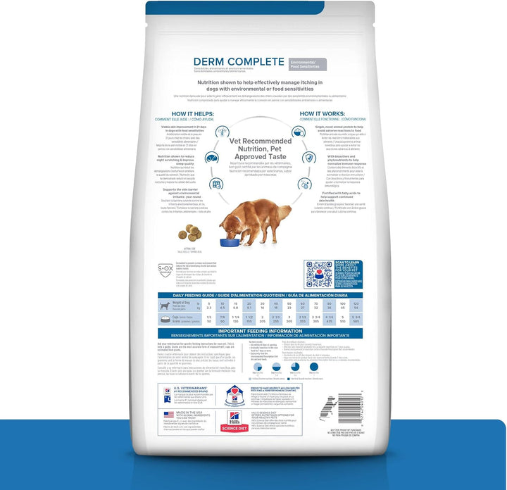 Derm Complete Skin & Food Sensitivities Dry Dog Food, Rice & Egg Recipe, Veterinary Diet, 24 Lb. Bag